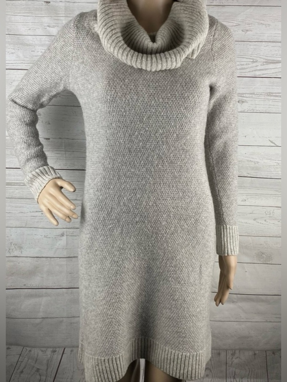 Cynthia Rowley Heathered Light Gray Cowl Neck Sweater Dress